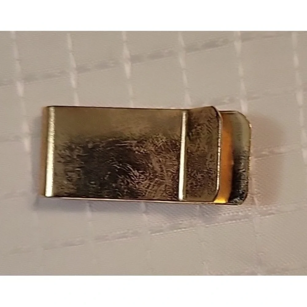 Vingtage Metal Gold Tone Money‎ Clip, Cufflinks, Tie Clip Onyx Clear Stone